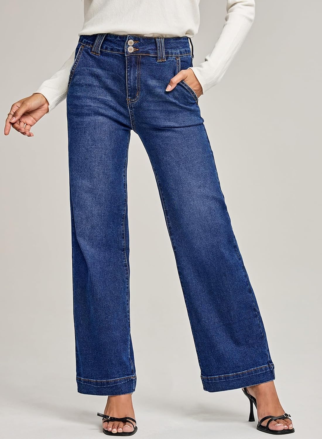 Astylish Jeans for Women Wide Leg High Waisted Stretchy Straight Leg Jean Baggy Trendy 2025 Denim Pants with Slanted Pockets