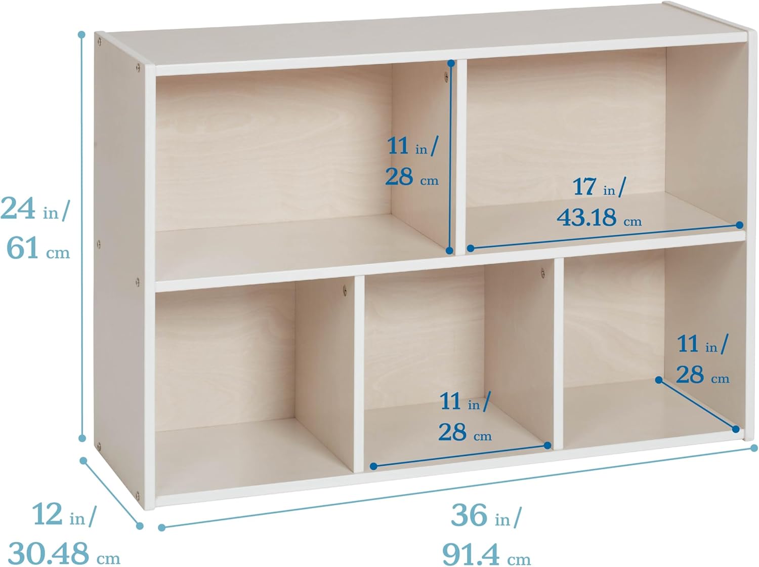 ECR4Kids Streamline 5-Compartment Storage Cabinet, 24in, Classroom Furniture, White Wash