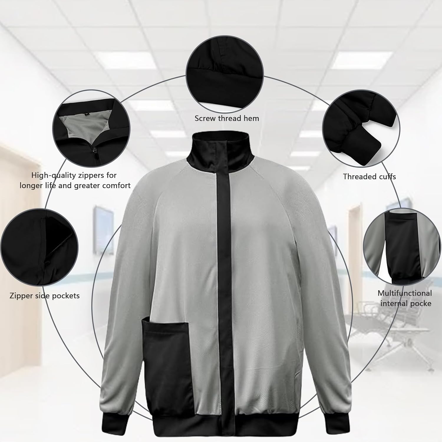 Scrub Jackets long Sleeve Medical Scrub Jackets Soft stretch nurse jacket with side pockets for Unisex Workwear