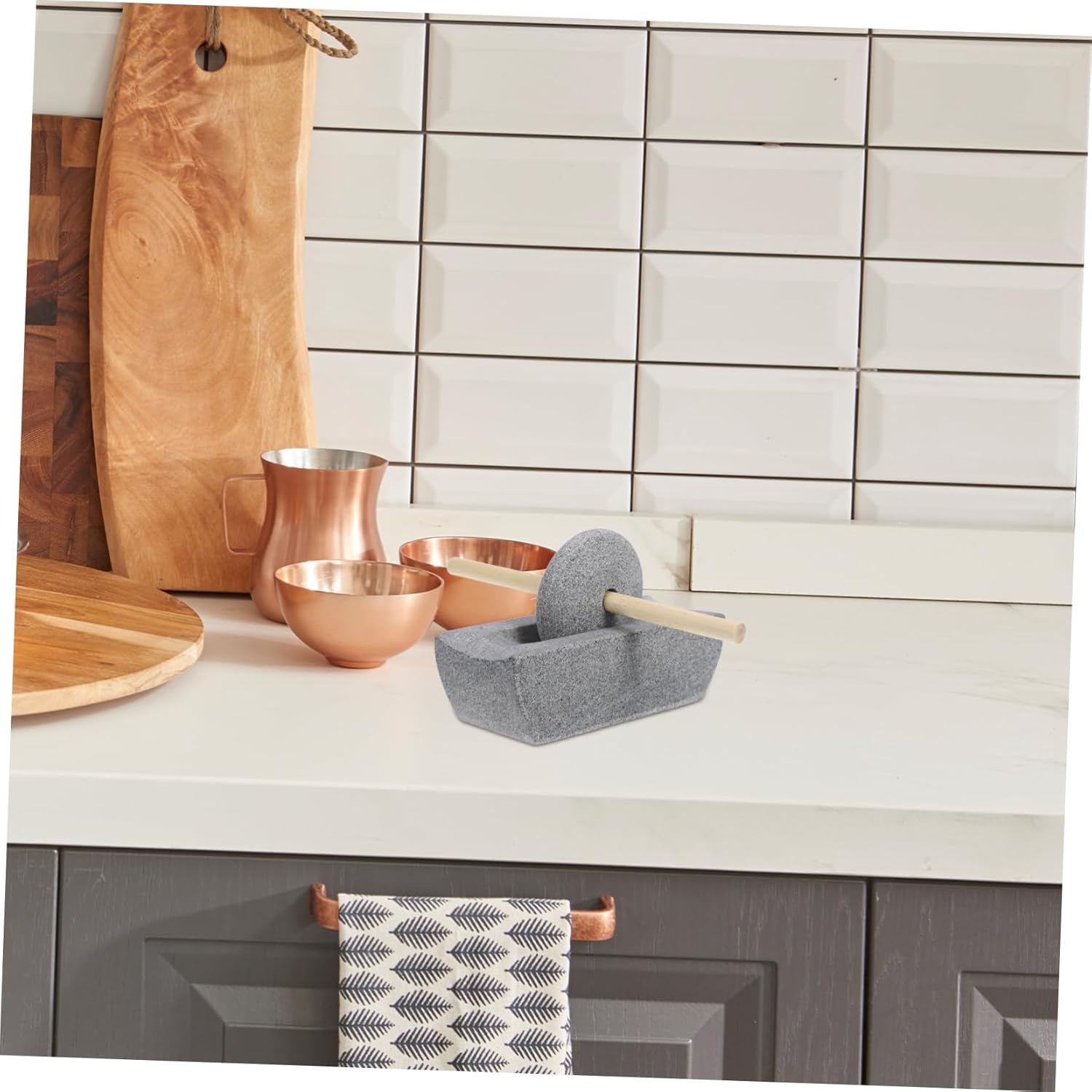 Luxshiny Antique Style Stone Grinding Mill Tea Leaf Grain and Spice Grinder Hand Crank Small Stone Pestle for Efficient Grinding