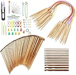 Bamboo Knitting Needles Set, 66-Pcs Circular & Single Pointed Kit | Great Variety of Sizes & Accessories; Smoothed Wood Material; Beginner Weaving DIY Supplies