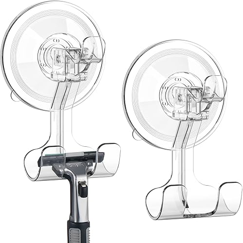 Teletrogy Ganchos grandes con ventosa para maquinilla de afeitar de ducha, paquete de 2 ganchos de ducha al vacío reutilizables resistentes, ganchos