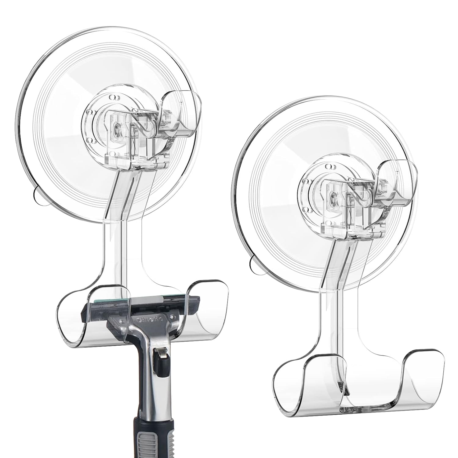 Teletrogy Large Suction Cup Hooks Shower Razor Holder - 2 Pack Heavy Duty Reusable Vacuum Shower Hook Damage