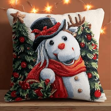 Amcdjkery Christmas Latch Hook Rug Pillow Kit | DIY Punch Needle Style Holiday Decor 43x43 cm, Festive Throw Pillow Craft Set for Adults & Teens, Easy Quick Project-15