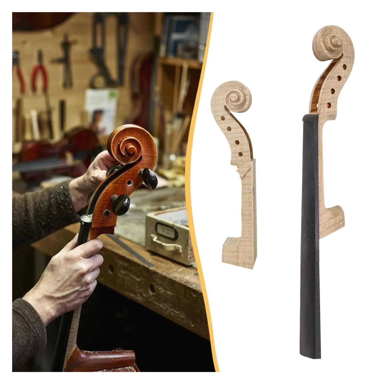 Testa Del Manico In Legno For Violino Fai Da Te | Manico e testa di violino in legno non finito, pratica parte di riparazione realizzata a mano