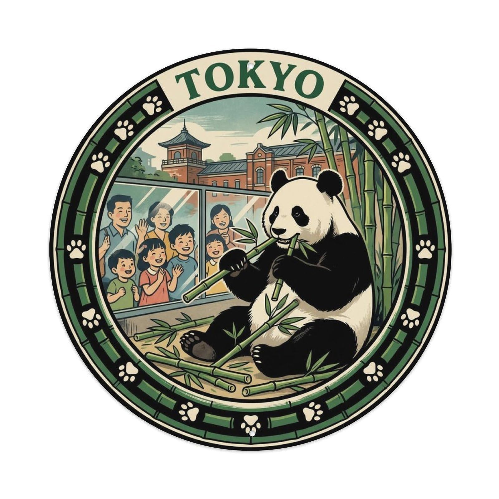 Olyhtr 8X8inch Classic Style Japan's Travel Tokyo Ueno Zoo Giant Panda Metal Tin Sign