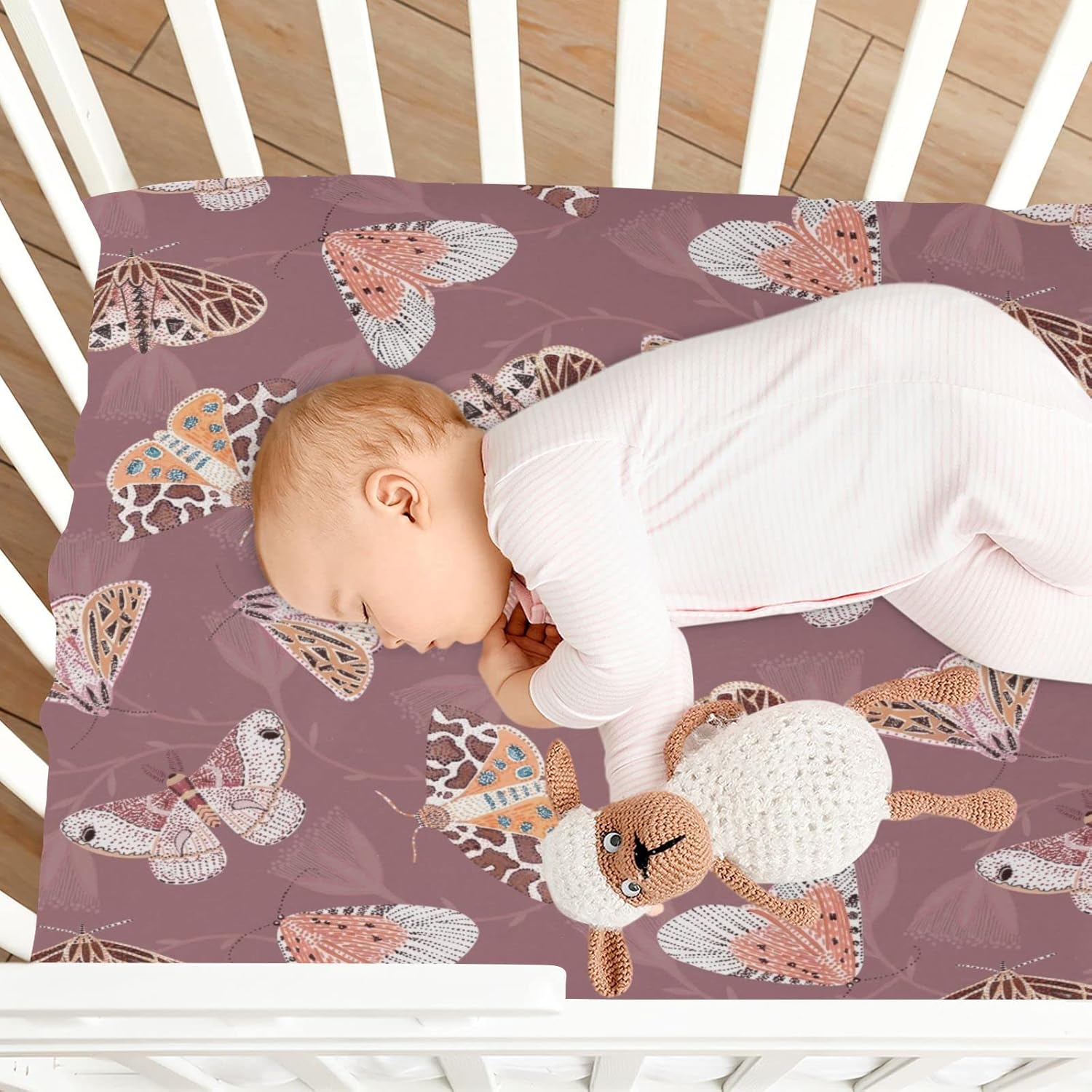 Butterflies and Moths Crib Sheets - Stretchy Fitted Crib Sheets for Boys Girls, Unisex Cozy Baby Crib Sheet 28 x 52 x 9 Inches