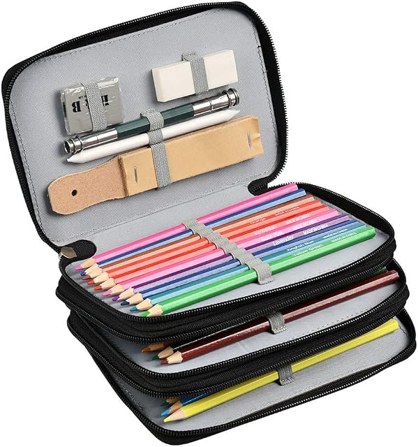 YOTINO 55 Slots Multi Layer Pencil Case, Pencil Holder Organizer Students Pen Pouch Bag Stationary Case for Art School Office Travel, Black