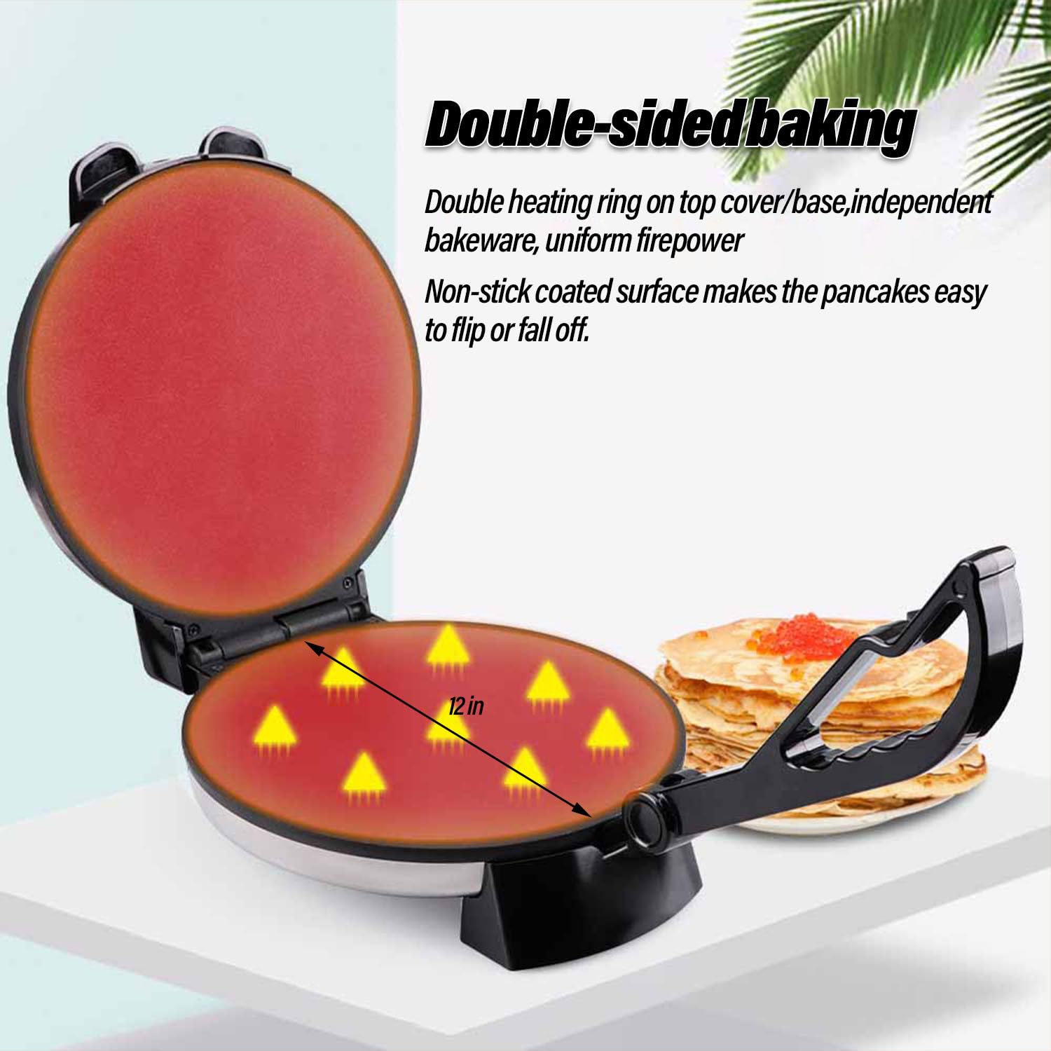 1800W Electric Tortilla Maker 12-calowa płyta do gotowania bez przywierania Automatyczna maszyna do płaskiego chleba ze wskaźnikiem światła LED do restauracji domowej