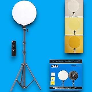 مصباح تصوير حلقي ليد بلون أبيض هادئ بلوحة مستطيلة مع جهاز تحكم للموبايلات الذكية والكاميرا لتصوير فيديوهات يوتيوب بدون حامل، موديل (PF-26)