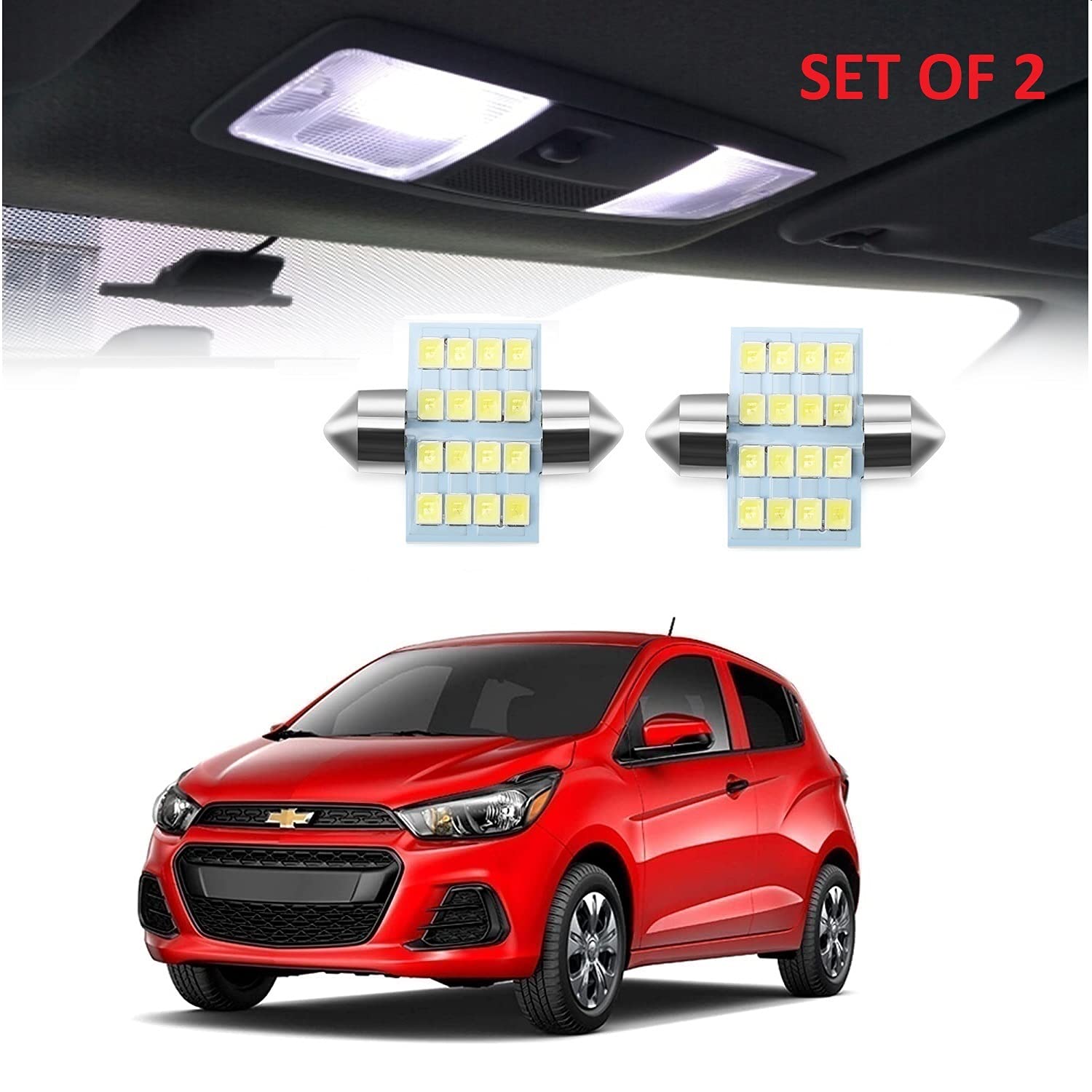 Olmeo 16 SMD LED Interior Car Roof Light, Dome Light Set Of 2 for