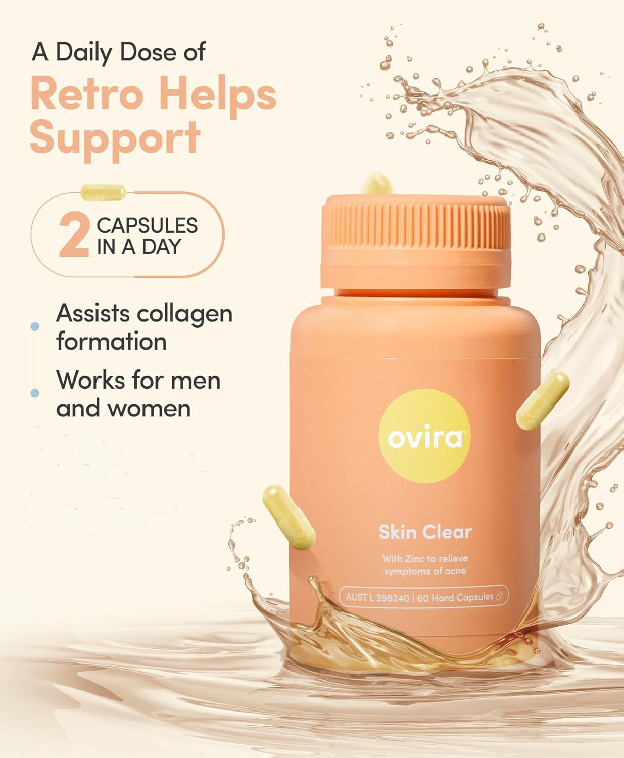 Ovira Skin Clear with ZINCBRIGHT - 60 Capsules for Clear & Glowing Skin | Rosacea & Hormonal Acne Treatment with Vitamin C | Support Collagen Production | Acne Supplements for Women & Men - Pack of 1 - Image 5