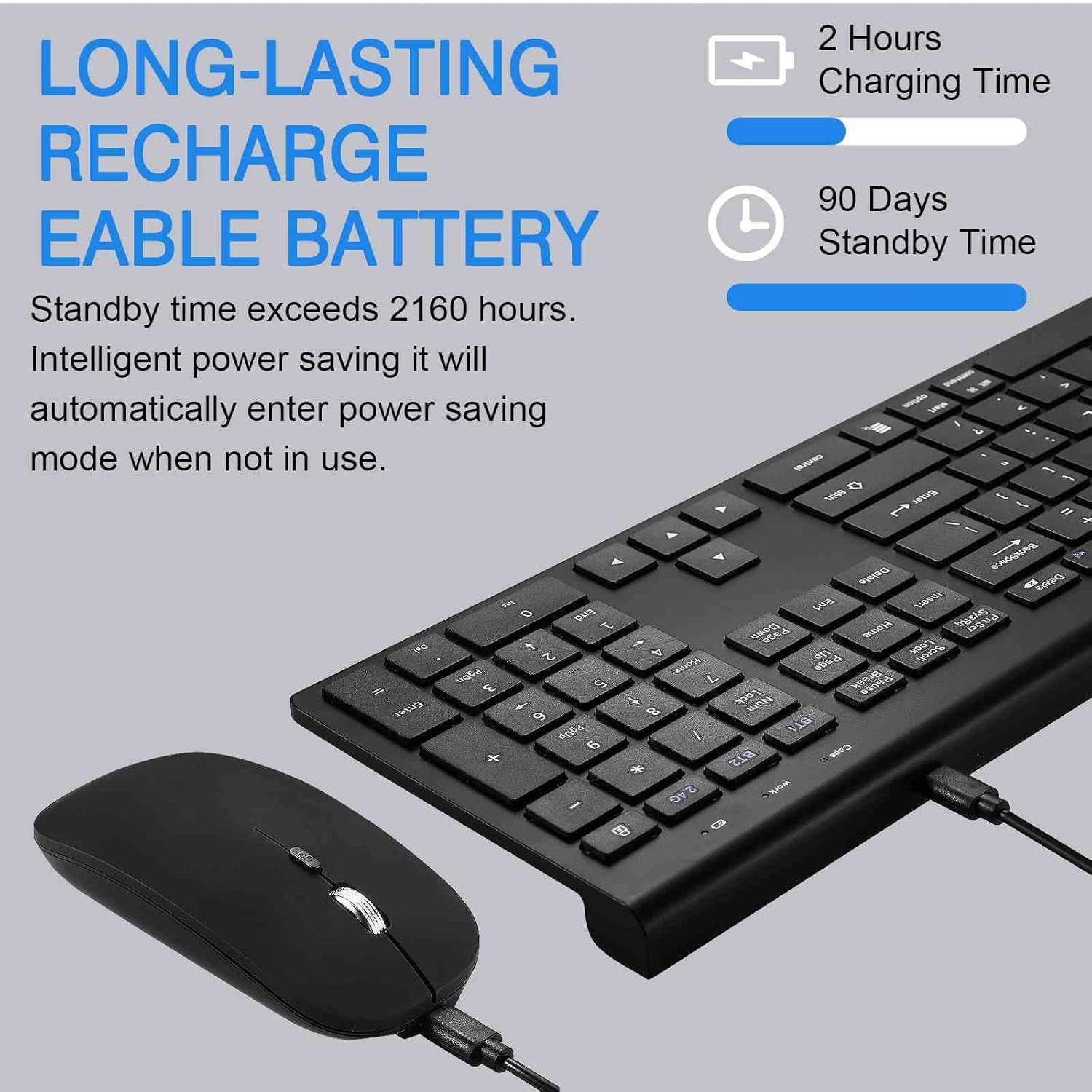 UrbanX Plug and Play Compact Rechargeable Wireless Bluetooth Full Size Keyboard and Mouse Combo for ‎TCL ‎32S334 TV - Windows, macOS, iPadOS, Android, PC, Mac, Laptop, Smartphone, Tablet -Black
