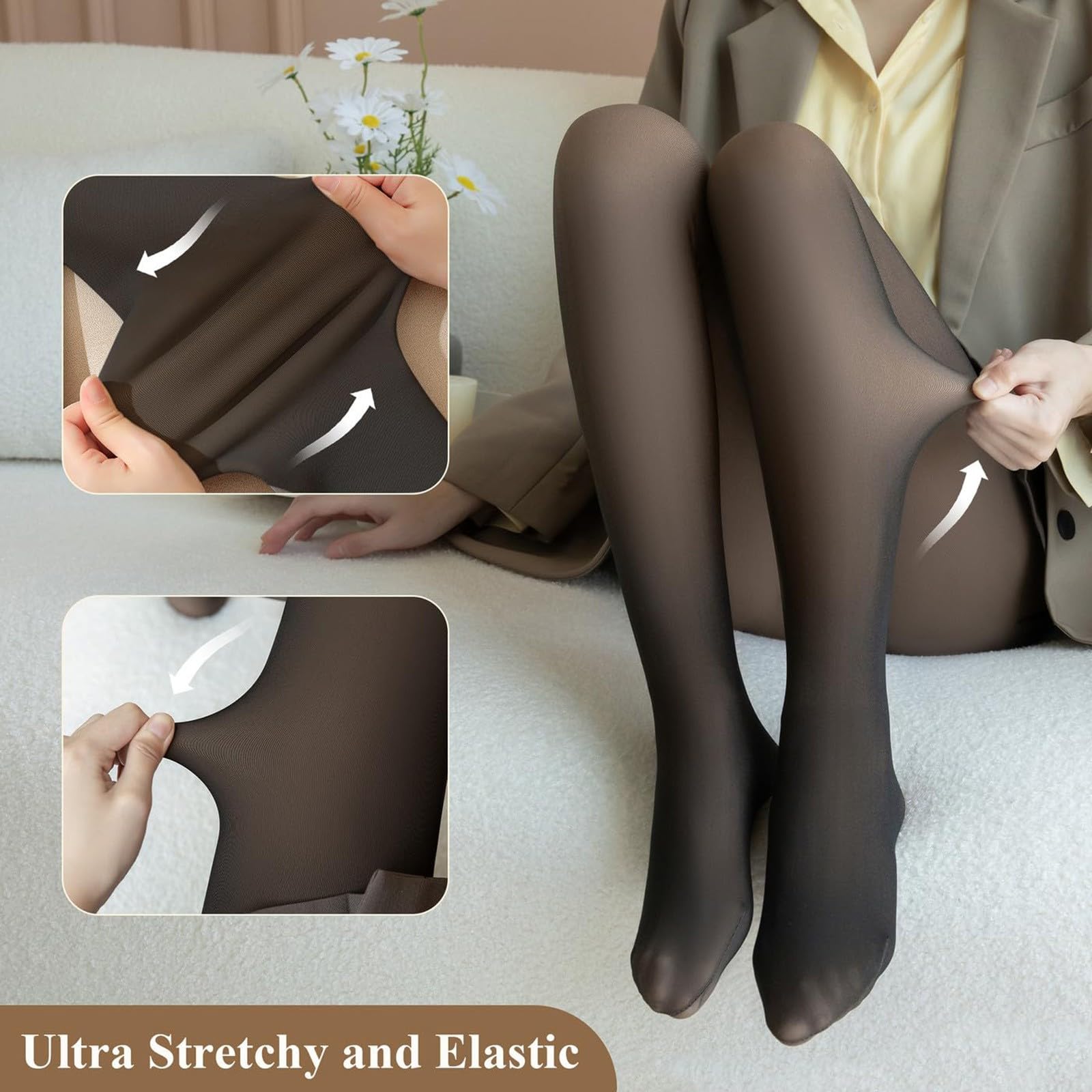 Generico Collant Termici per Donna Invernali, Collant Termici Donna Effetto Trasparente Foderati in Pile Vita Alta Comodi Elasticizzati Spesse Collant Felpati Donna con Tre Diverse Spessori