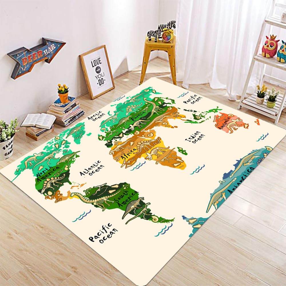Tapis carte du monde antidérapant en flanelle lavable pour salon 90x150cm