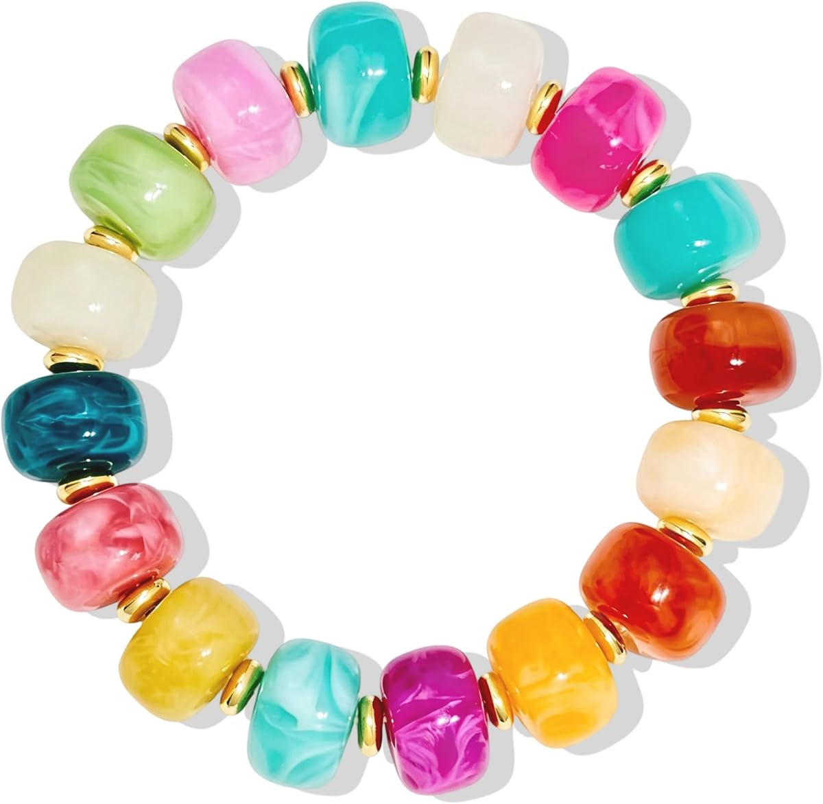 Bead Bracelet for Women Vibrant Color Resin Beads Bracelets Elastic Stretch Chunky Bracelet Boho Summer Beach Vacation Jewelry