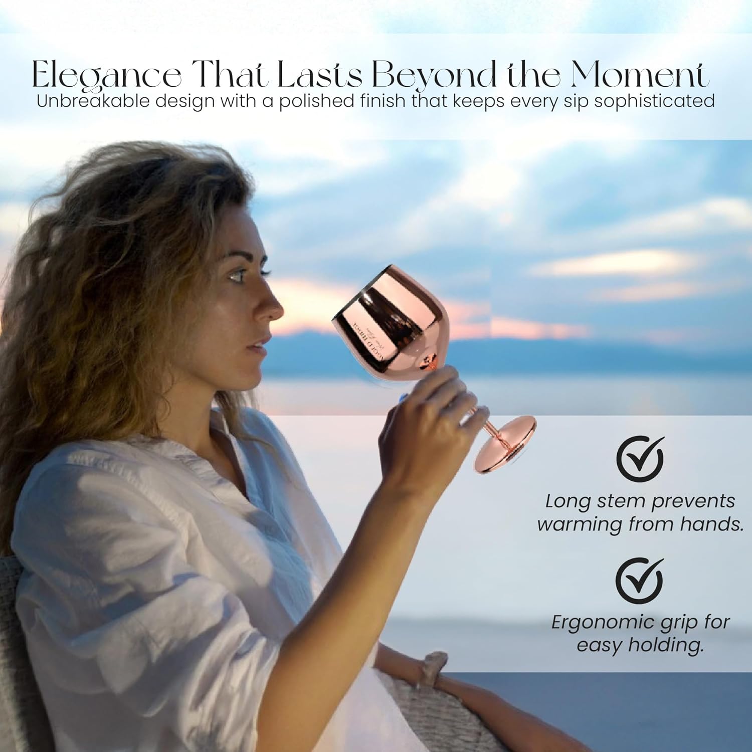 Jagged Ridge Wine Rooms Rose Gold Stem Steel Wine Glass (Handwash Only) - Stainless Steel Glasses for Parties, Picnics & Special Occasions - Crafted for All Wine Enthusiasts - Set of 4 (Rose Gold) - Image 4