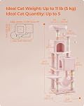 Feandrea Cat Tree Tower, 155 cm, 2 Perches, Hammock, Jelly Pink | Multi-Level Cat Condo with 5 Scratching Posts, 2 Caves, 2 Pompoms, UPCT192P01