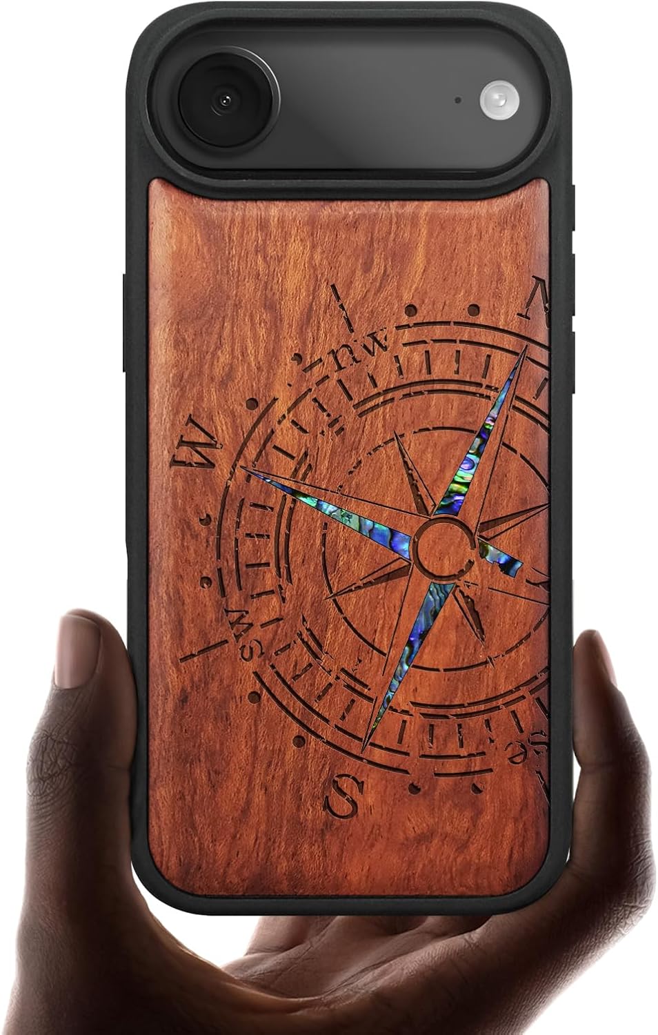 Carveit Magnetic Case for iPhone Air Case, Wood Artisan Engraved & Handmade Shell Inlaid, TPU Shockproof Cover, Compatible with MagSafe 17 Air Wireless Chargers (The Incomplete Compass-Rosy)