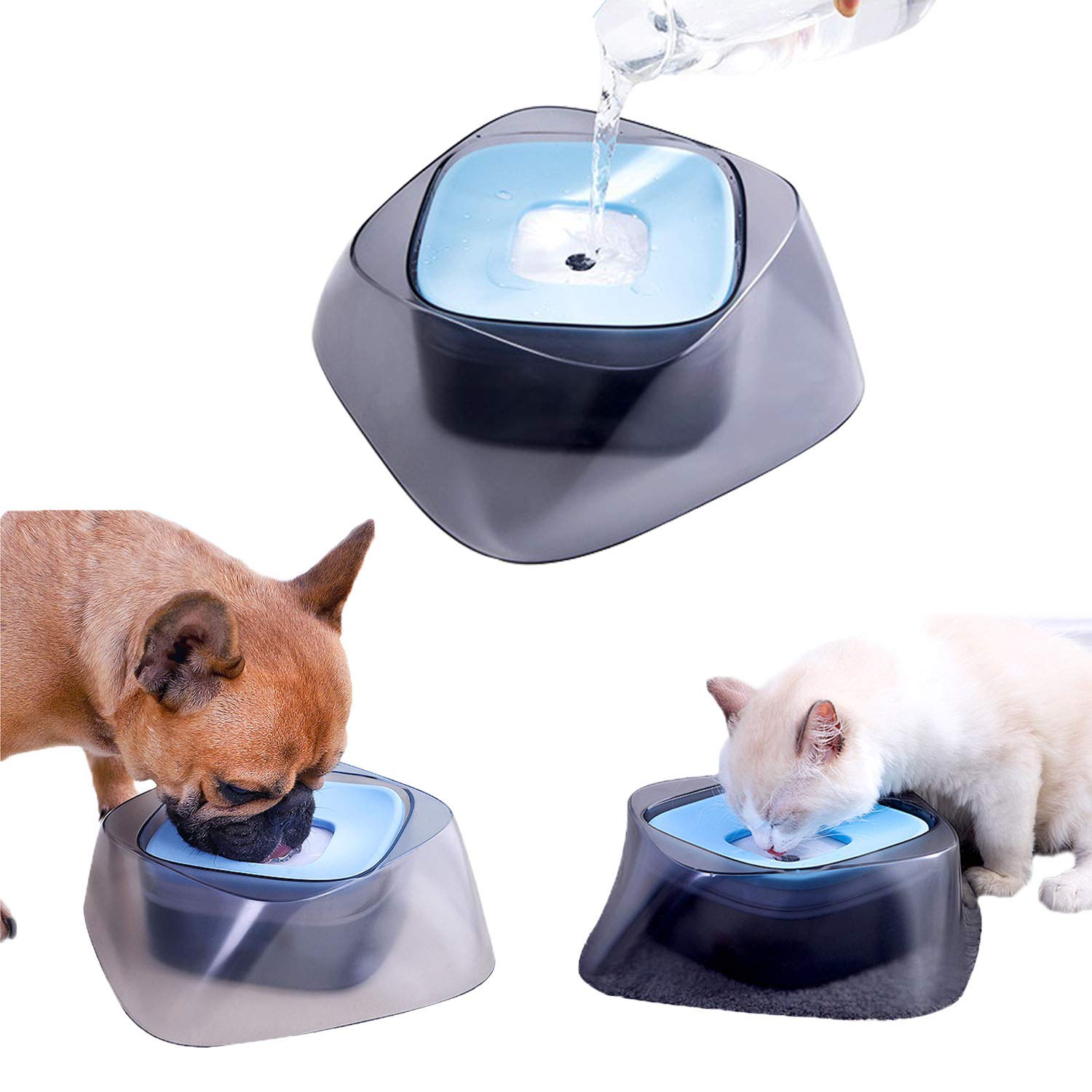 1.4L Pet Floating Water Bowl, Anti Gulping Slow Water Feeder for Dogs and Cats, Portable Pets Bowl for Small and Large Breeds, No Spill, No Mess