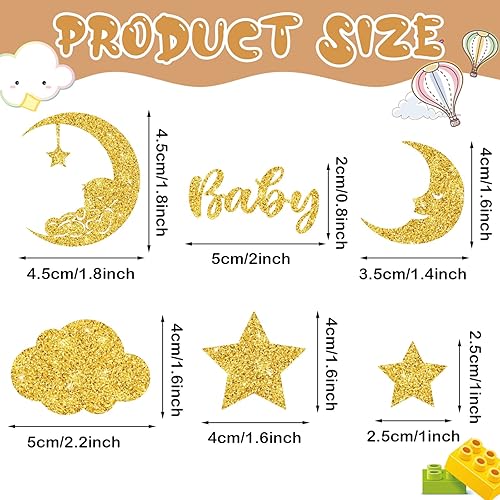 Miniatura 2 de 360 piezas de confeti de estrella centelleante con purpurina dorada y luna, nubes, confeti de estrella, confeti de estrella, decoración de baby