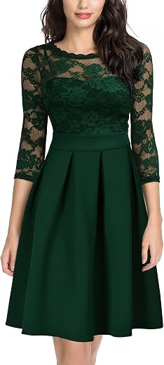 Miusol Women's Vintage Floral Lace 2/3 Sleeve Bridesmaid Party Dress