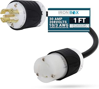 IronBox Electric - Heavy-Duty L21-30P to L6-30R Connector Plug Adapter - 10/3 AWG - 30 Amps and 208V Rated - Reliable Power Solution for Generators, Transfer Switches, and Industrial Equipment(1 foot)