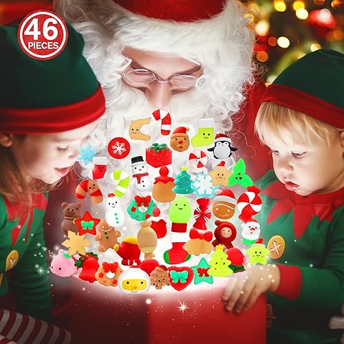 Miniatura 3 de Recuerdos de fiesta de Navidad, 46 piezas de juguetes esponjosos Mochi para niños, juguetes para aliviar el estrés para bolsas de regalos de