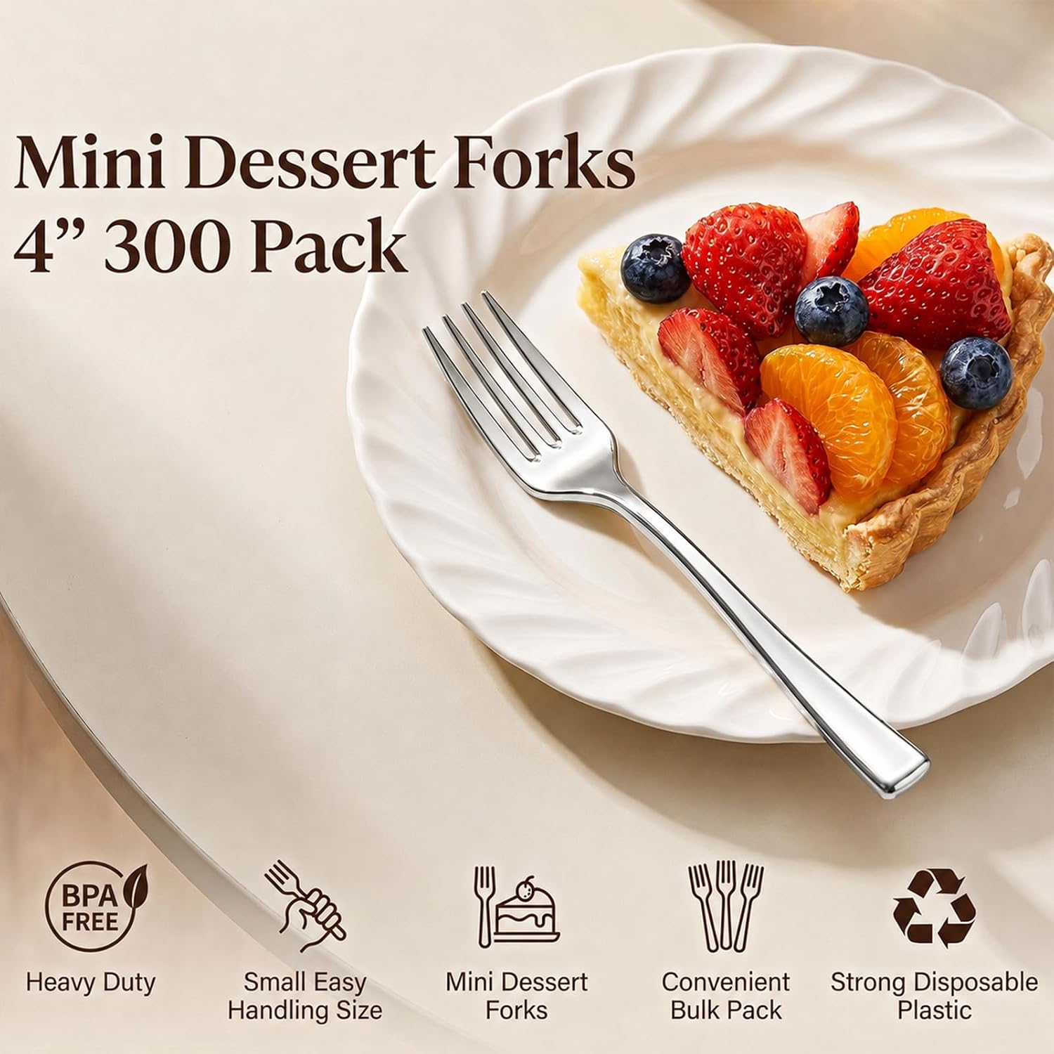 400 Pack Plastic Mini Forks, 4 Inch Silver Disposable Fork | Appetizer Forks Tiny Fork for Desserts Party, Charcuterie, Samples, Cocktails and Strawberries