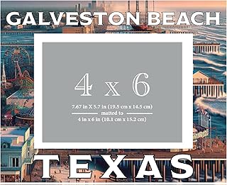 R and R Imports Galveston Beach Texas Souvenir Wooden Photo Frame Matted 4 x 6 Inch - Full Color Destination Design Keepsake Single