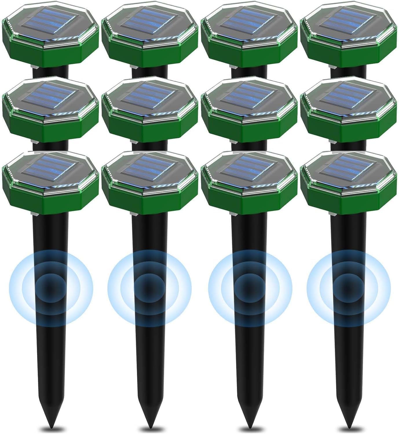 Mole Repellent Solar Powered 12 Pack, Waterproof Ultrasonic Deterrent Gopher Vole Repellent Outdoor, Repellent Mole for Lawns Garden Yard