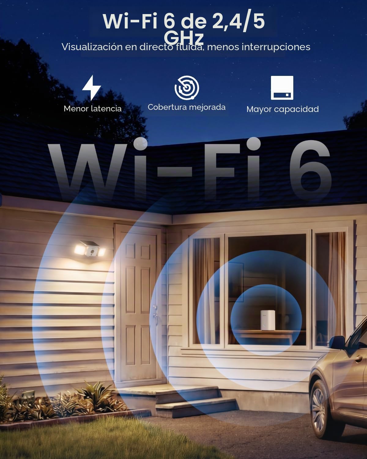 Reolink Cámara de Seguridad Inalámbrica Exterior, Cámara Solar 1000 Lúmenes | Resolución 2K y Ángulo de Visión 150°, Cámara Solar con Foco Todo en Uno, Detección IA/PIR, Visión Nocturna a Color, Wi-Fi 6