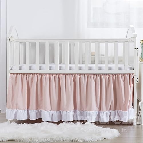 Miniatura 3 de Brandream Juego de ropa de cama de bebé rosa para niñas, ropa de cama de bebé con volantes de princesa, 3 piezas