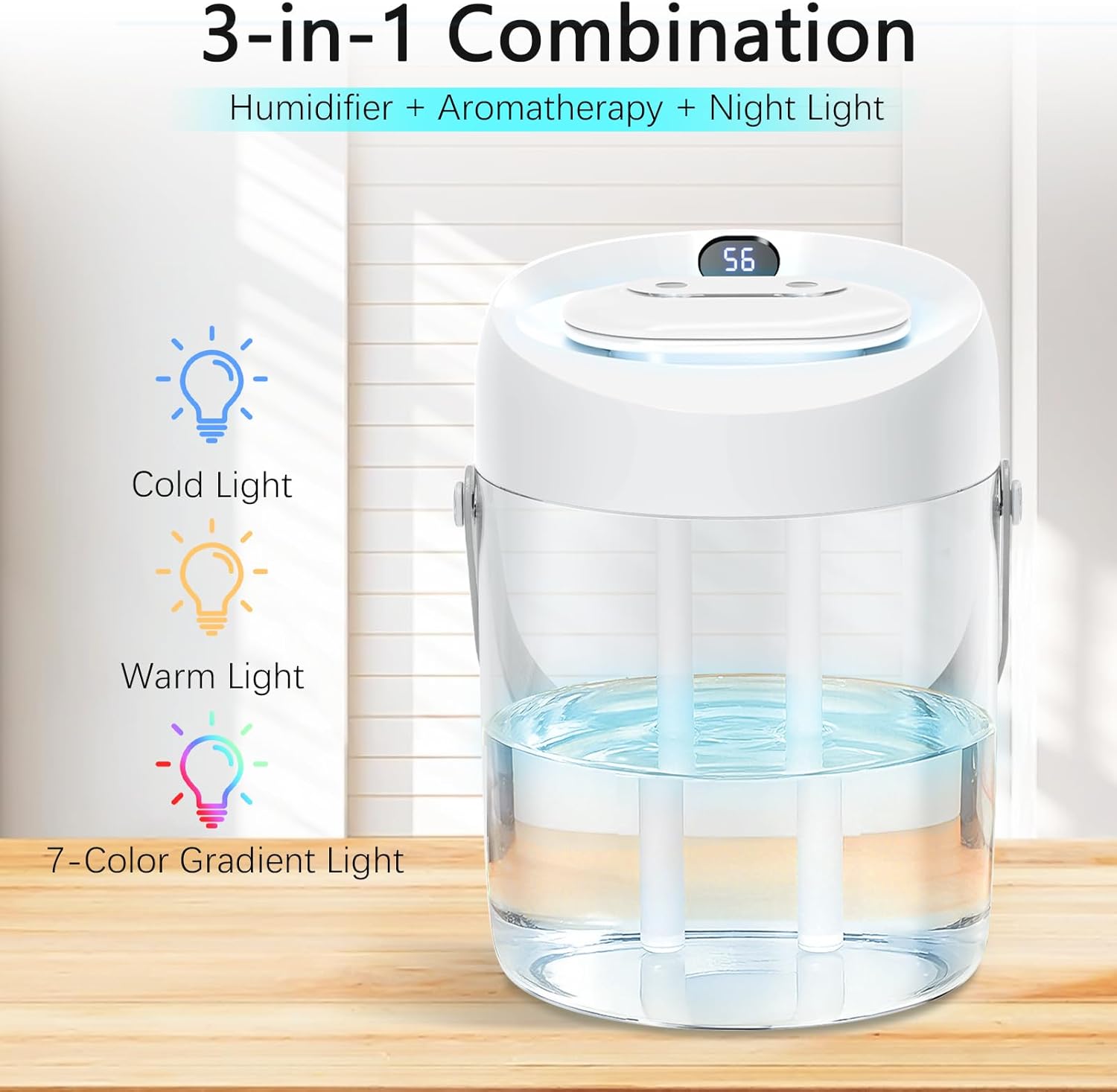 Humidifiers for Bedroom, 25dB Quiet Cool Mist Humidifier for Home, 2L Top Fill Tank for Large Room with 24H Runtime, Carry Handle, NightLight, 12H Auto Shut-off Safety for Nursery/Office/Plants