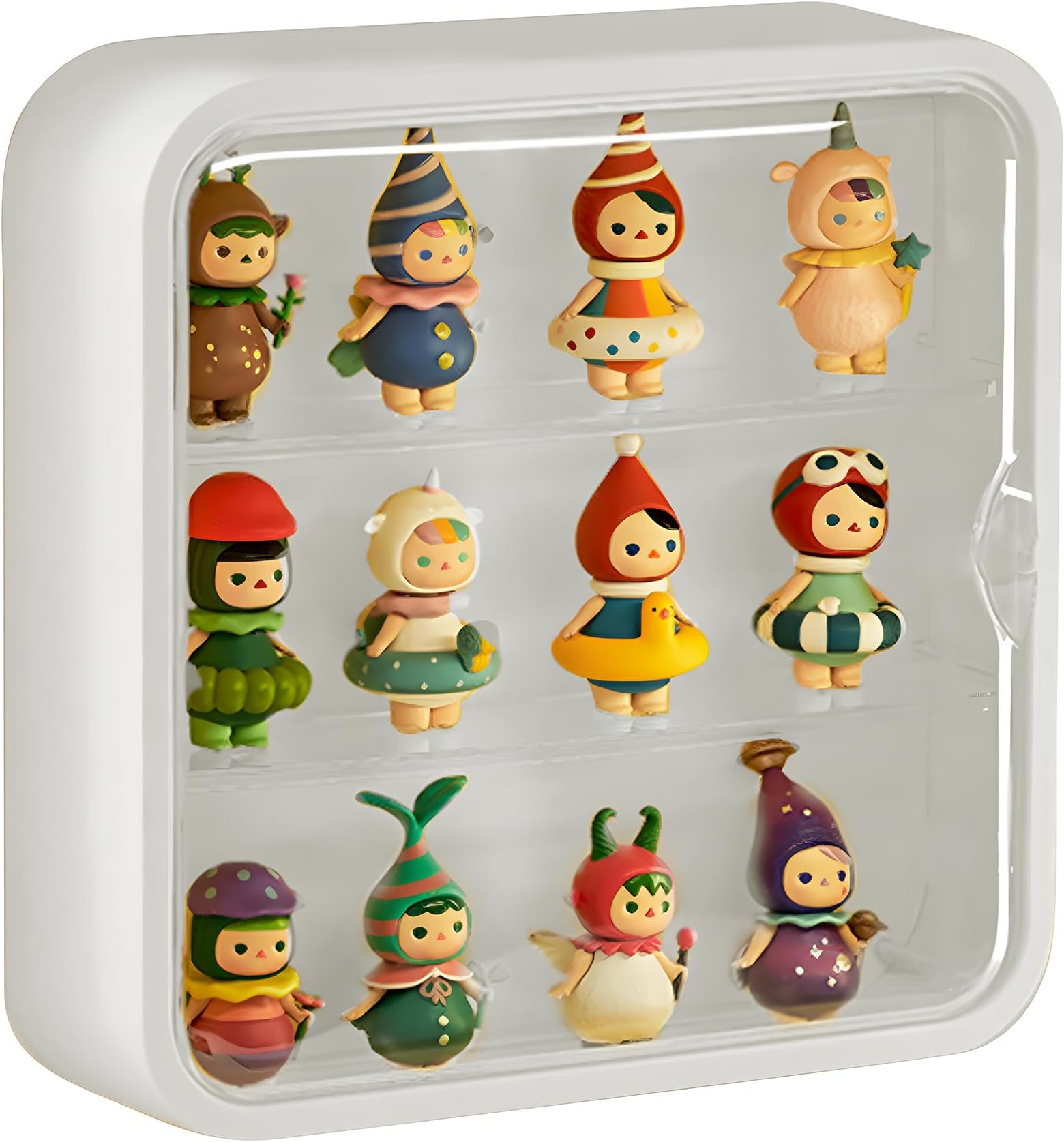 aleawol Clear Display Case for Figures, 3 Tiers Wall Mounted Doll Display Cases with Magnetic Door, Blind Box Displays Shelf Dust and Moisture Proof for Pop Mart Blind Box Collectibles Figure Toys