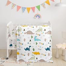 Crib Bedding Set,3pcs Nursery Crib Bedding with Comforter Crib Sheet & Crib Skirt,Watercolor Butterfly Printed Nursery Bedding for Baby Boys and GirlsDinosaur White