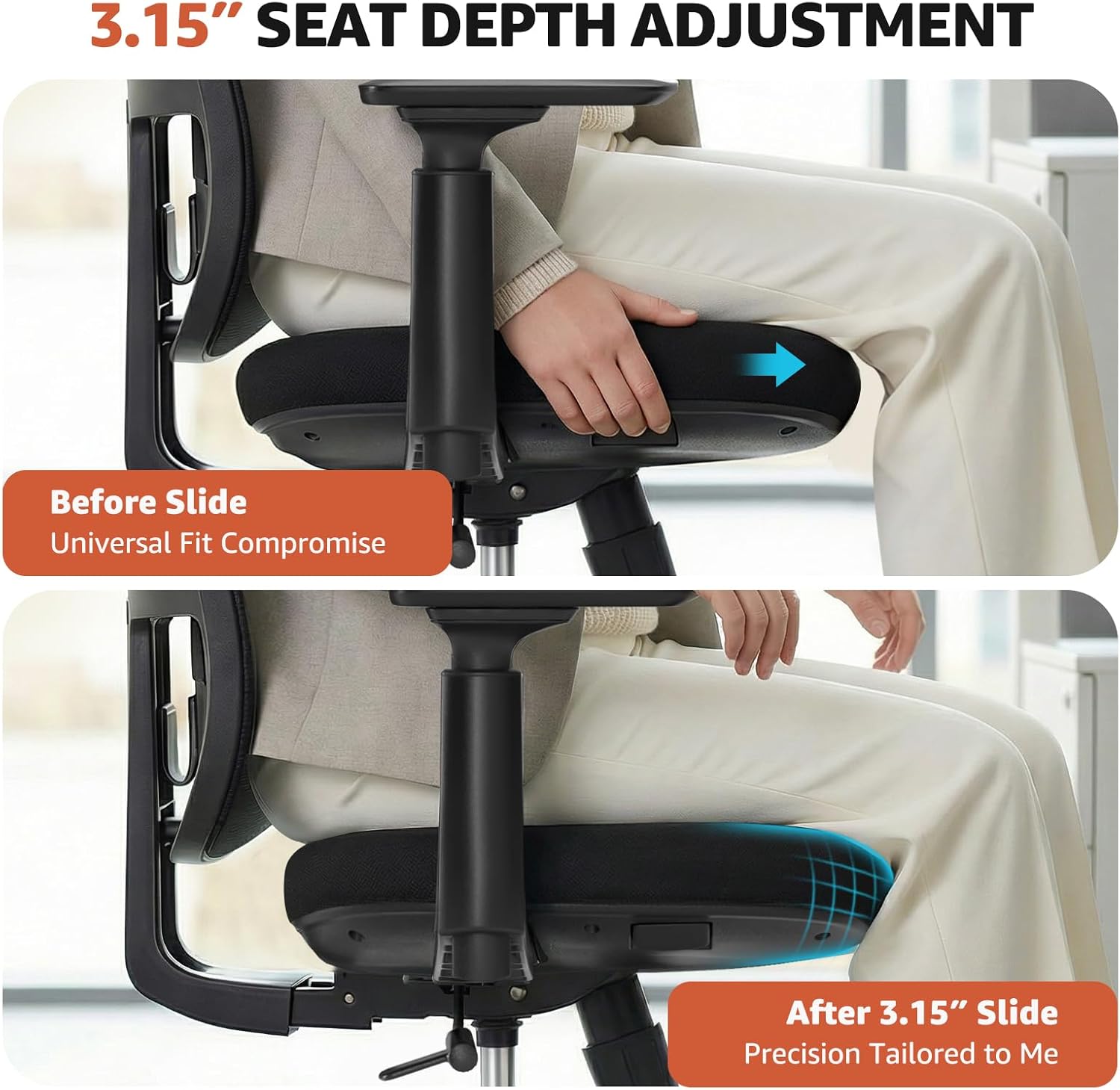 Ergonomic Office Chair Mesh Chair,Home Office Desk Chairs with Adjustable Lumbar Support, Comfortable Computer Gaming Chair, Office Chair for Long Hours (Black) - Image 7