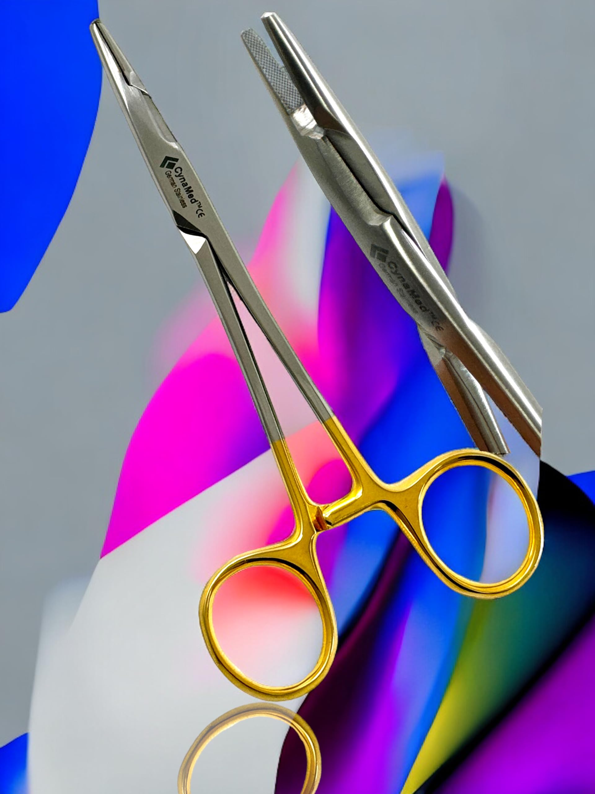 Olsen Hegar Needle Holder Gold Rings with Tungsten Carbide Inserts Features Cutting Blade and Lock Ratcheting Mechanism German Stainless Steel - Artlab (5.5 Inches (13.97cm))