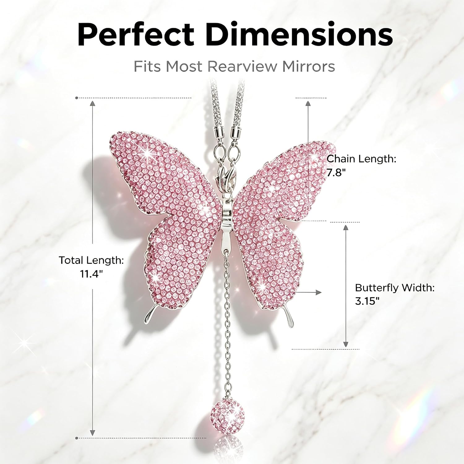 1 PC Butterfly Car Pendant, Crystal Rhinestone Rear View Mirror Hanging Charm, Sparkling Interior Ornament Decor for Women Girls, Universal for Most Cars (Pink) image 2