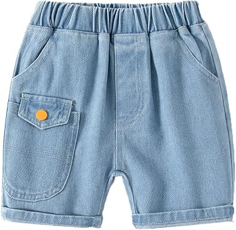 Jeans Shorts for Toddler Boys Elastic Waist Short Denim Pants Kids Wide Leg Jeans Comfy Basic Shorts for Boys Summer