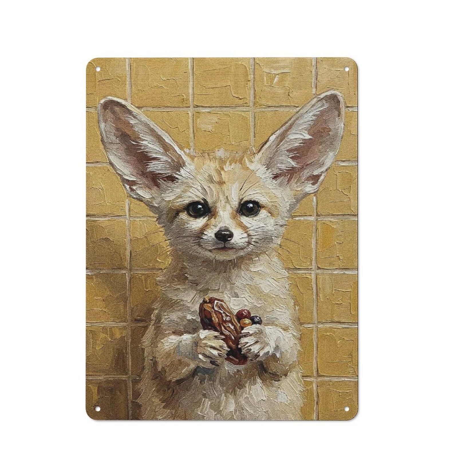 Junmoney Style-5 Fennec Fox With Date Painting Metal Wall Sign 40X30cm, Vintage Decor For Hallway Wall, New-Space Wall Decor For New Home Decorators
