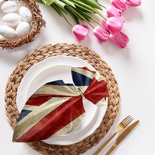 Cloth Napkins Set of 4 Britain Flag 20x20 Inch Cloth Napkins British Flag Washable Reusable Kitchen Dinner Napkins Table Decor for Wedding, Holiday