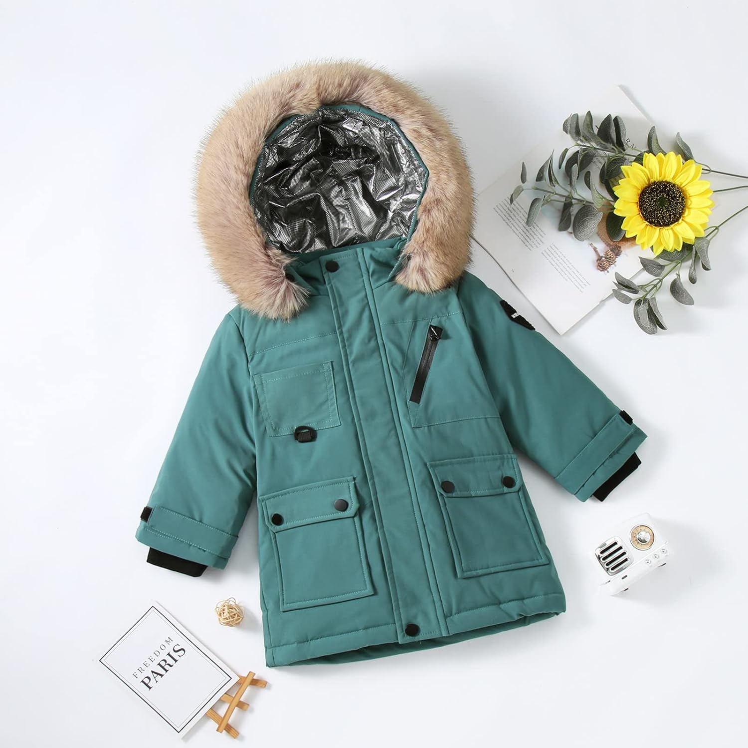 Toddler Jacket Kids Baby Boys Girls Light 𝙿uffer Padded Jacket Hooded Windproof Snow Winter Coat (Green, 2-3 Years)