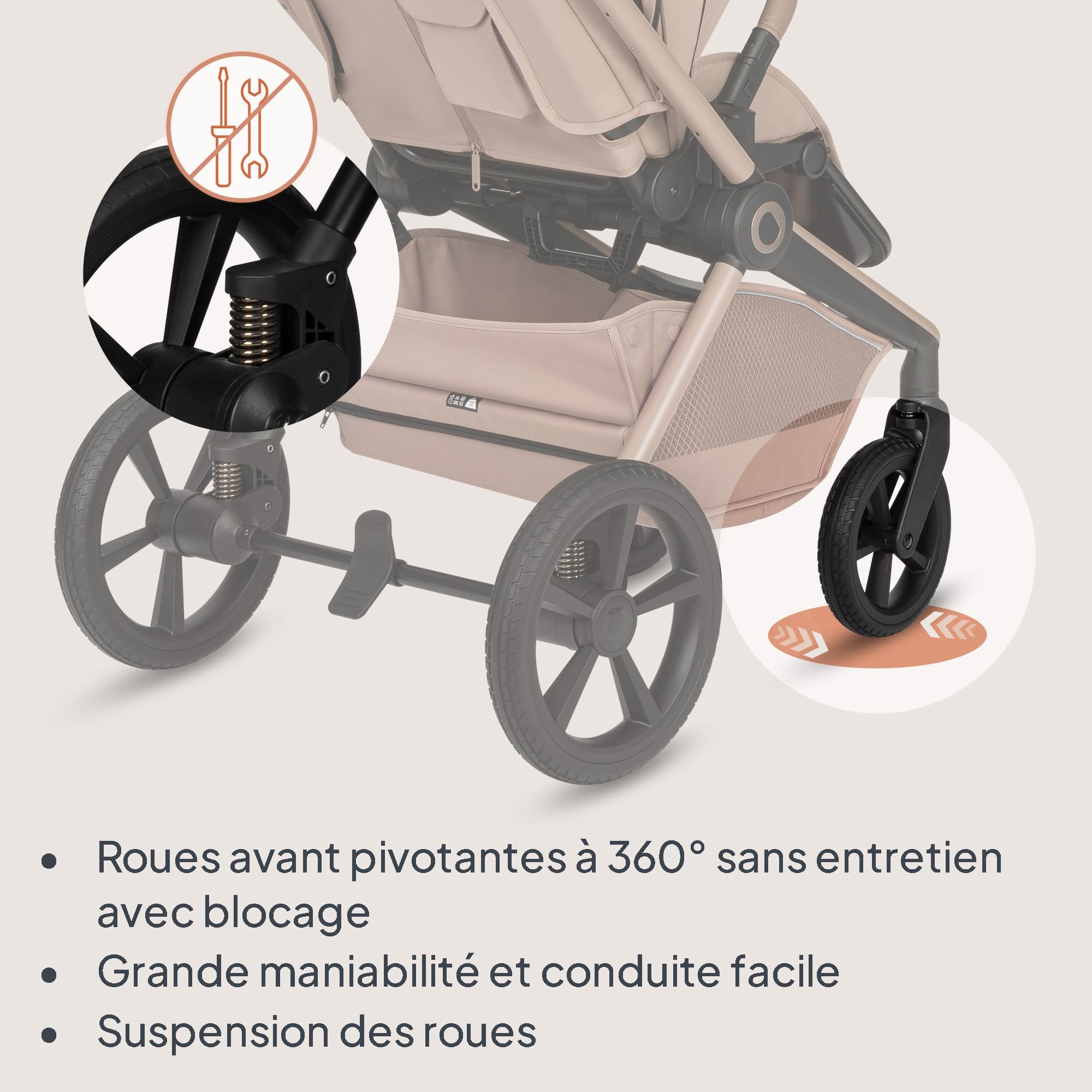 Lionelo Freya Poussette 2en1 (0-4 Ans, 0-22 Kg), Nacelle Pliable et Poussette Bebe, Position Allongée, Suspension et Roues PU, Capote UPF50+, Boucle Magnétique, Ventilation, Accessoires (Beige)