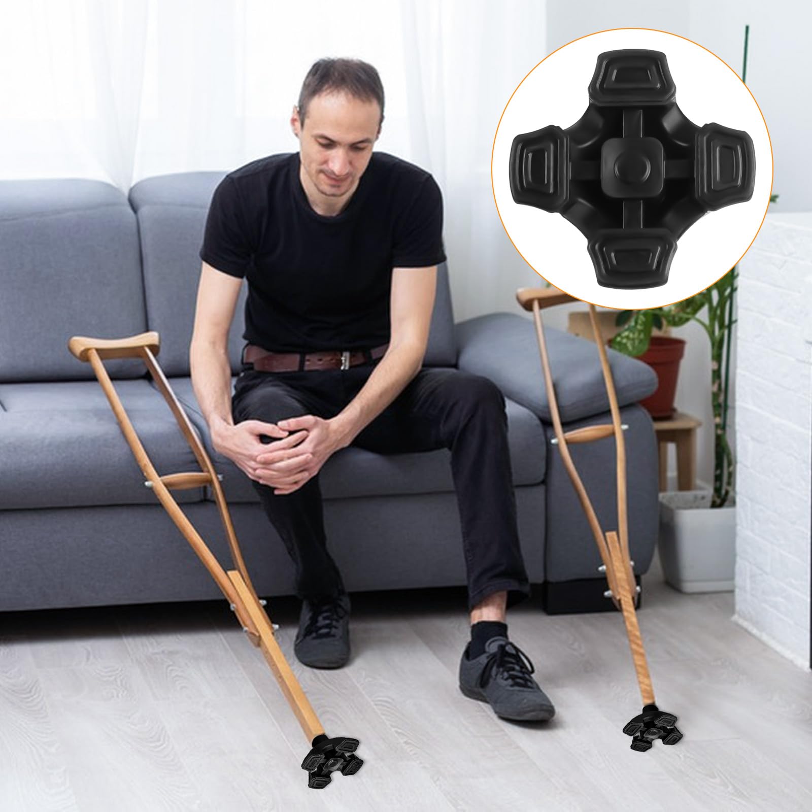 2 Stück Gehstock-Spitzen, 1,9 cm, Quad-Cane Spitzen für Stabilität, 4 Zinken, selbststehende Stockbasis, robuste, rutschfeste Gummi-Spitzen, Ersatz für Gehstöcke, Klappstöcke, Krückenspitzen