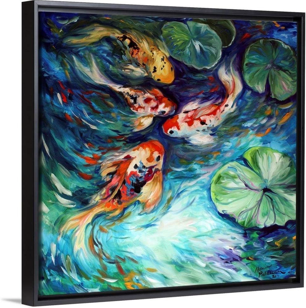 Dancing Colors Koi Black Float Frame Canvas Art, Wildlife Artwork