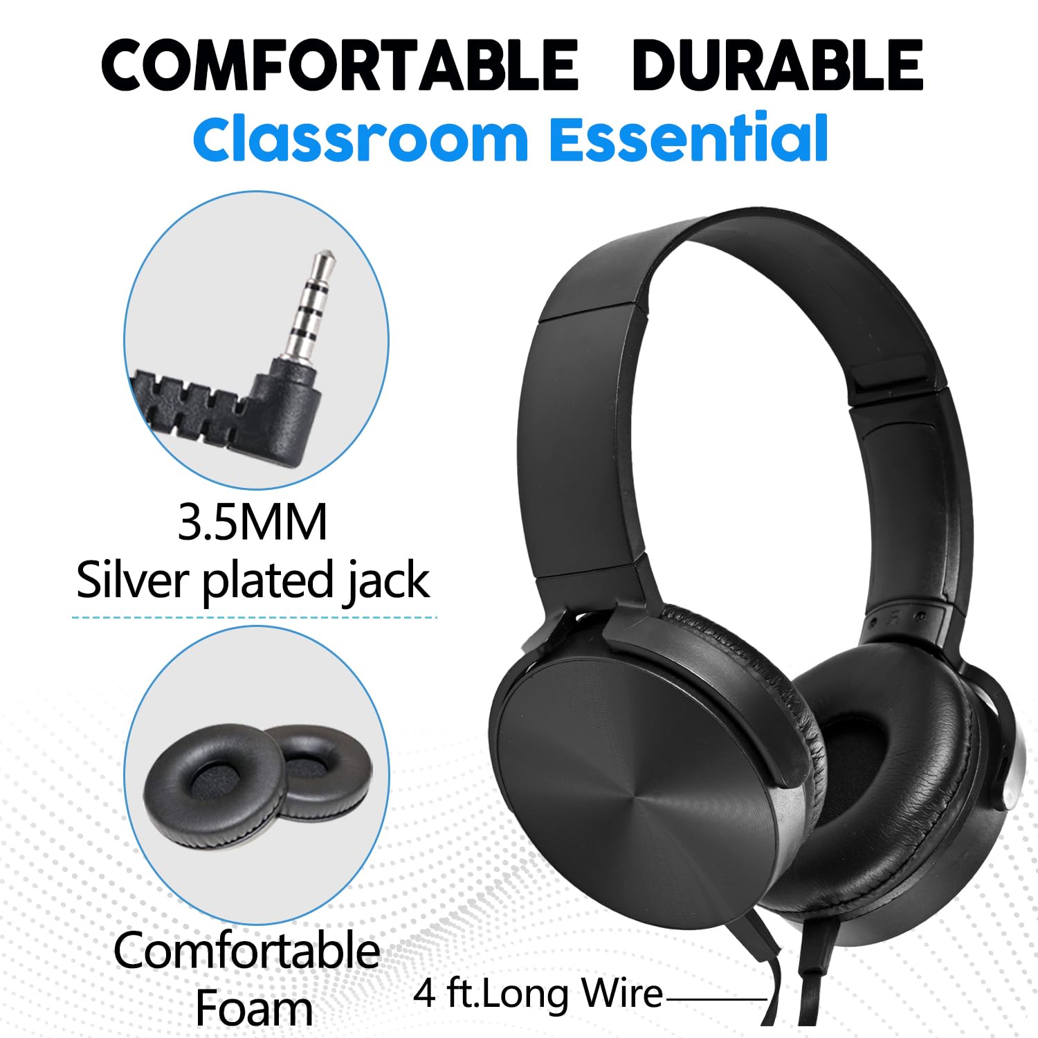 Lot de 10 écouteurs intra-auriculaires pivotants confortables pour ordinateur, école, bibliothèque, avion, pour l'apprentissage en ligne et les voyages, son stéréo de qualité supérieure, prise
