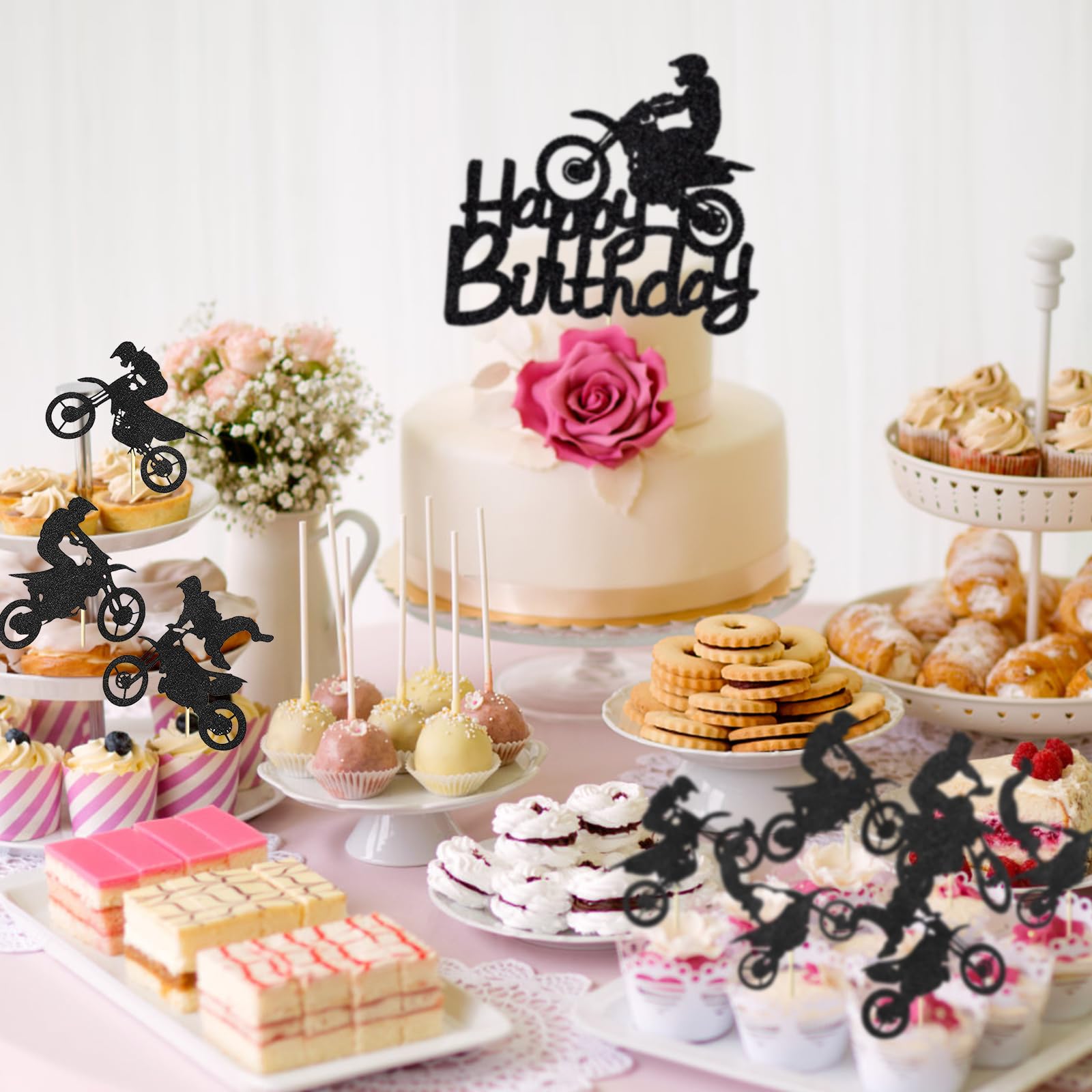 Huaxintoys Vaisselle de Fête Anniversaire Motocross, 61 Pièces Motocycles Ensemble de Fournitures Comprenant Assiette à Dessert, Tasses, Serviettes et Nappes
