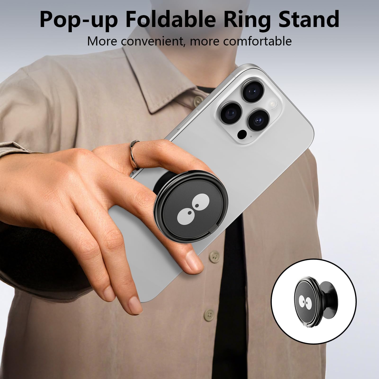 GlasFlength PopSocket Anneau Grip Pour Téléphone – Support Extensible, Rotation 360° – Compatible IPhone, Samsung