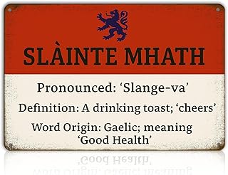 Slàinte Mhath Tin Sign 8x12 Inch – Scottish Gaelic Cheers Sign – Vintage Irish Pub Wall Decor for Bar, Kitchen, or Home – Metal Slainte Sign for Scottish Gifts & Pub Decorations